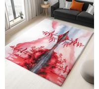 Alfombra Salon Estilo Oriental Pelo Corto 180 X 240 Cm, Alfombras Dormitorio Suave Lavables Alfombra Tradicional Pintura A Tinta Montañas Agua Para Cocina Lavandería Dormitorio Baño Entrada, Rojo