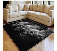 Alfombra salón Grande 120 x 180 cm Calavera de Humo Elegante Lavable, Pelo Corto, Antideslizante Negro Alfombra Dormitorio, Comedor, Sala y balcón