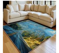Alfombra salón Grande 120 x 180 cm Montañas y Carreteras Elegante Lavable, Pelo Corto, Antideslizante Azul Alfombra Dormitorio, Comedor, Sala y balcón