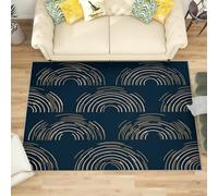 Alfombra Salon Grande 120x180 cm Arte Lineal GeoméTrico Antideslizante Alfombras Lavables en Lavadora Alfombra de Habitacion Azul Oscuro Modernas Decoración Tapete Pelo Corto