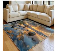 Alfombra salón Grande 160 x 230 cm Atardecer en River Rocks Pelo Corto Lavable, Suave y Antideslizante Paisaje Natural Alfombra Dormitorio, salón y Comedor