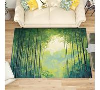 Alfombra Salon Grande 160x230 cm Arte Del Bosque de Bambú Verde Antideslizante Alfombras Lavables en Lavadora Alfombra de Habitacion Pintura Al óLeo Verde Modernas Decoración Tapete Pelo Corto