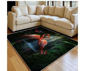 Alfombra salón Grande 180 x 270 cm Cascadas Flamingo Pelo Corto Suave y Antideslizante Verde Alfombra Decorativa para salón, Dormitorio y Comedor