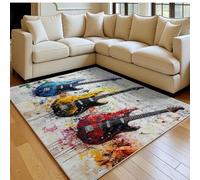 Alfombra salón Grande 180 x 270 cm Guitarra eléctrica con Grafiti Pelo Corto Suave y Antideslizante White Alfombra Decorativa para salón, Dormitorio y Comedor