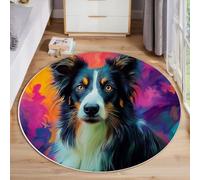 Alfombra Salon Grande Redonda 100 Cm, Pastor Australiano Alfombra Habitacion Lavable Lavadora Alfombras Dormitorio Grafiti Animales Antideslizante Alfombras Comedor para Salón, Dormitorio