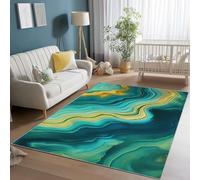 Alfombra Salon Lavable 140 x 200 cm, Suave Pelo Corto Abstracto Ágata Fluido Estampadas Antideslizante No Suelta Pelusa Azul Amarillo Alfombra, para Salón Dormitorio Comedor