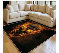 Alfombra salón Lavable 180 x 270 cm Calavera y Llama Pelo Corto Miedo Grande para Dormitorio Comedor y Oficina, Antideslizante