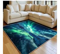 Alfombra salón Lavable 80 x 120 cm Glaciares árticos y Auroras boreales Pelo Corto Suave, Antideslizante Azul para Dormitorio, Comedor y Cocina
