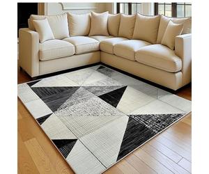 Alfombra salón Lavable 80 x 120 cm Patrones Textiles geométricos Abstractos Pelo Corto Suave, Antideslizante Negro para Dormitorio, Comedor y Cocina