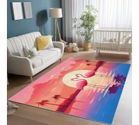 Alfombra Salon Lavable 80 x 150 cm, Suave Pelo Corto Romance Flamencos Y Puesta De Sol Estampadas Antideslizante No Suelta Pelusa Rosa Naranja Alfombra, para Salón Dormitorio Comedor