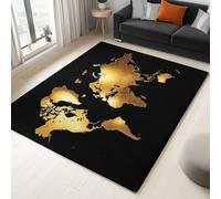 Alfombra Salon Minimalismo Suave Y Confortable 120 X 170 Cm Para Dormitorio Home, Interior Alfombra - Oro Negro Mapa Del Mundopara Cocina Exterior Terraza Jardin Antideslizante Lavables Negro
