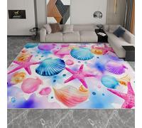 Alfombra Salon Minimalist Colorful, Alfombras impresión Acuarela Conchas Marinas Estrellas De Mar Lavables con Base Antideslizante, Alfombra Dormitorio de Pelo Corto para Cocina Comedor 160 x 230 cm