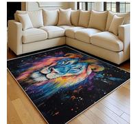 Alfombra salón Moderna 80 x 120 cm Cabeza de león en Acuarela Pelo Corto Lavable, Grande, Antideslizante Negro Alfombra Dormitorio, Cocina y Oficina