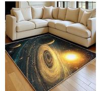 Alfombra salón Moderna 80 x 120 cm El Universo y los Planetas Pelo Corto Lavable, Grande, Antideslizante Azul Oscuro Alfombra Dormitorio, Cocina y Oficina