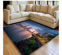 Alfombra salón Moderna 80 x 120 cm Horizonte al Atardecer Pelo Corto Lavable, Grande, Antideslizante Ciudades Costeras Alfombra Dormitorio, Cocina y Oficina