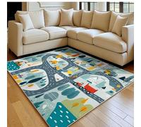 Alfombra salón Moderna 80 x 120 cm Mapa de la Ciudad Pelo Corto Lavable, Grande, Antideslizante Verde Alfombra Dormitorio, Cocina y Oficina