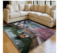 Alfombra salón Moderna 80 x 120 cm Puentes de Arco en pueblos Rurales Pelo Corto Lavable, Grande, Antideslizante Árbol De Flor De Cerezo Rosa Alfombra Dormitorio, Cocina y Oficina