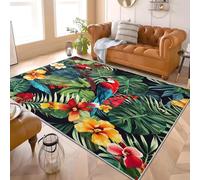 Alfombra Salon Moderna de Pelo Corto y Suave, Monstera Deliciosa Tropical Flores Loros Antideslizante Alfombras de Habitacion Lavable Antiincrustante, Vistoso Tapete para Comedor Cocina 140x200 cm