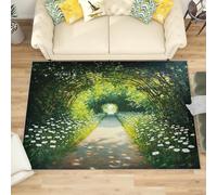 Alfombra Salon Moderna de Pelo Corto y Suave, Sendero jungleal Veraniego Antideslizante Alfombras de Habitacion Lavable Antiincrustante, Pintura al óLeo Verde Tapete para Comedor Cocina 120x180 cm