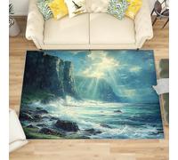 Alfombra Salon Moderna de Pelo Corto y Suave, Vista Del OcéAno Desde El Acantilado Antideslizante Alfombras de Habitacion Lavable Antiincrustante, Verde Claro Tapete para Comedor Cocina 60x90 cm
