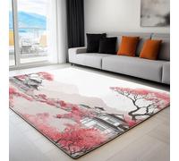 Alfombra Salon Modernas 60 x 90 cm - Tapete Lavable en Lavadora Antideslizante Sala y Dormitorio Anime Montañas Flores De Cerezo Arquitectura, Alfombras de Habitacion Comedor Dormitorio Cocina Blanco