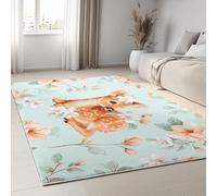Alfombra Salon Modernas 80 x 150 cm - Tapete Lavable en Lavadora Antideslizante para Sala y Dormitorio Dibujos Animados Flores Lindo Ciervo, Alfombras de Habitacion Comedor Dormitorio Cocina Azul