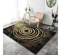Alfombra Salon Modernas Lavable, Abstracto Anillos Anuales Círculo Tema Plegable Pelo Corto Antideslizante Suave Franela Estampado Negro Dorado Alfombra, para Dormitorio Cocina, 120 x 180 cm