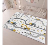 Alfombra Salon Modernas Lavable, Minimalismo Construcción Vehículos Tema Plegable Pelo Corto Antideslizante Suave Franela Estampado Amarillo Gris Alfombra, para Dormitorio Cocina, 60 x 90 cm
