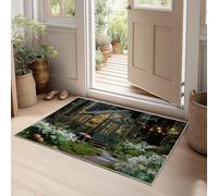 Alfombra Salon Moderno Bosque Cuento De Hadas Fantasía Flores antideslizante y lavable resistente al desgaste, Alfombras de cocina resistente a las manchas, para Sala Habitacion 80 x 150 cm Verde