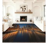 Alfombra Salon Moderno Moda Ciudad Vista Nocturna Arquitectura, Comedor Lavable Antideslizante Alfombra, Multicolor Alfombra Pelo Corto 60 x 120 cm para Dormitorio Cocina Hall Entrada Pasillo