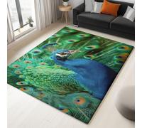 Alfombra Salon Moderno Verde Oliva, Alfombras impresión Retrato De Animal Pavo Real Lavables en Máquina con Base Antideslizante, Alfombra Pelo Corto para Cocina Comedor 160 x 230 cm