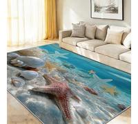 Alfombra Salon Multicolor 40 x 60 cm, Moderno Fondo Mar Estrella De Mar Conchas Coral Alfombra Habitacion Dormitorio Comedor Tapete Quarto, Pelo Corto & Antideslizante Alfombras Lavables en Lavadora