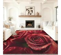 Alfombra Salon Multicolor Antideslizante Alfombras Lavables 160 x 230 cm, Romántico Glamuroso Floral Rosa Gotas De Rocío Alfombra Pelo Corto en Lavadora Tapetes para Sala Habitacion Dormitorio Comedor