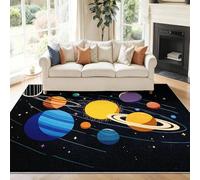 Alfombra Salon Negro Antideslizante Alfombras Lavables 60 x 120 cm, Sistema Solare Científico Universo Planetas Alfombra Pelo Corto en Lavadora Tapetes para Sala Habitacion Dormitorio Comedor