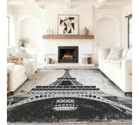 Alfombra Salon Negro Y Gris Antideslizante Alfombras Lavables 40 x 60 cm, Moda Único Arquitectura Torre De Hierro Alfombra Pelo Corto en Lavadora Tapetes para Sala Habitacion Dormitorio Comedor