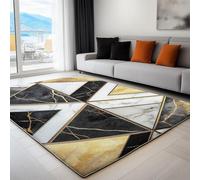 Alfombra Salon Pelo Corto 160x230 cm Triángulo Geométrico Mármol, Alfombra Dormitorio Antideslizante Lavables en Lavadora, Oro Tapete Habitacion para Living Room Comedor