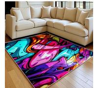 Alfombra salón Pelo Corto Muro de grafitis 60 x 90 cm Antideslizante y Lavable Rosa Alfombra Grande para salón, Dormitorio, habitación y Comedor
