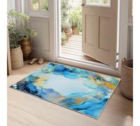 Alfombra Salón Pelo Corto Suave Alfombras Dormitorio Matrimonio Comedor Carpet Rugs Gran Alfombra Antideslizante Arte Flores Texturas Fluidas (Azul Verde, 80 x 150 cm)