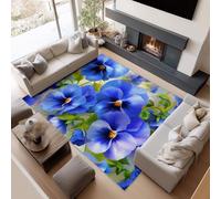 Alfombra Salón Pelo Corto Suave Alfombras Dormitorio Matrimonio Comedor Carpet Rugs Gran Alfombra Antideslizante Moderno Pensamiento Flores (Azul, 100 x 150 cm)