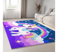 Alfombra Salón Pelo Corto Suave Alfombras Dormitorio Matrimonio Comedor Carpet Rugs Gran Alfombra Antideslizante Dibujos Animados Unicornio Arcoíris (Azul Violeta, 140 x 200 cm)