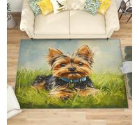 Alfombra Salon Pequeño 60x90 cm Pintura al óLeo de Un Yorkshire Terrier Antideslizante Alfombras Lavables en Lavadora Alfombra de Habitacion CéSped Verde Modernas Decoración Tapete Pelo Corto