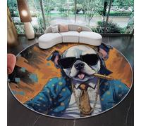 Alfombra Salon Redonda 100 cm, Multicolor Alfombra Habitacion Dormitorio Antideslizante Lavables en Lavadora, Vanguardista Grafiti Antropomorfismo Animal Perro Pelo Corto Alfombras para Comedor Balcón
