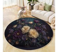 Alfombra Salon Redonda 120 Cm, Flores Elegantes Alfombras Habitacion Lavable Lavadora Alfombra Dormitorio, Peonías, Tulipanes Y Rosas Alfombras Comedor Antideslizante Tapete Sala para Cocina, Halls