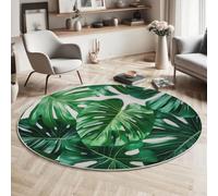 Alfombra Salon Redonda 120Cm, Hojas Verdes Monstera Alfombra Habitacion Lavable Lavadora Alfombras Dormitorio, Tema De La Selva Tropical Alfombras Comedor Antideslizante Tapete Sala,Verde Esmeralda