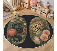 Alfombra Salon Redonda 150 Cm, Tigre Y Serpiente Alfombras Habitacion Lavable Alfombra Dormitorio, Animales La Selva Tropical Alfombras Comedor Antideslizante Tapete Sala para Cocina, Halls