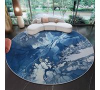 Alfombra Salon Redonda 160 cm, Azul Grisáceo Alfombra Habitacion Dormitorio Antideslizante Lavables en Lavadora, Arte Digital Marmolado Grieta De Hielo Pelo Corto Alfombras para Comedor Balcón