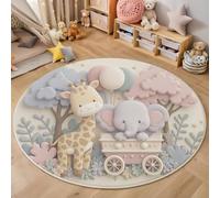 Alfombra Salon Redonda 160 Cm, Impresiones De Animales En 3D Alfombras Habitacion Lavable Alfombra Dormitorio, Jirafa Elefante Alfombras Comedor Antideslizante Tapete Sala para Cocina, Halls