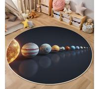 Alfombra Salon Redonda 180cm, Lavables en Lavadora Antideslizante Estilo Fantasía Azul Oscuro Alfombra, Pelo Corto Suave Universo Planetas Alfombras para Sala de Estar Cocina Habitacion