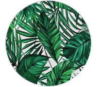 Alfombra Salón Redonda 60 cm - Pelo Corto Antideslizante con Líneas Geométricas Botánicas Hojas Tropicales Patrón Resistente a la Decoloración Alfombra para Dormitorio Habitación Oficina, Verde