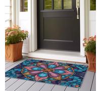 Alfombra Salon Sin Peluche Arte de Mandalas en vidrieras Cocina Lavable Antideslizante,Alfombra Pasillo de Pasillo Larga,Dormitorio 60x240 cm Largo Fina Alfombras Azul